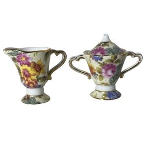 Vintage T. Limoges Casa Elite Miniature Porcelain Creamer & Sugar Bowl Set‎